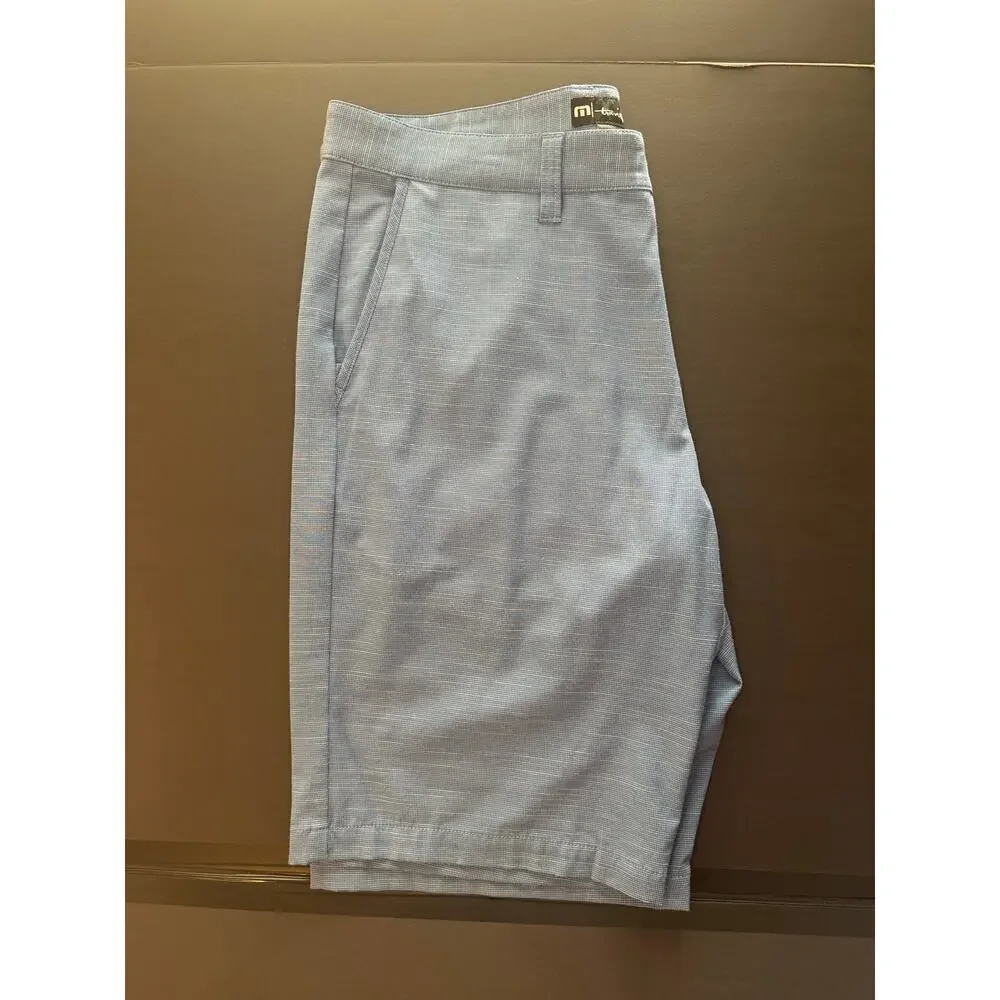 TravisMathew Men’s 36 Performance Shorts – Light Blue Stretch Golf Activewear
